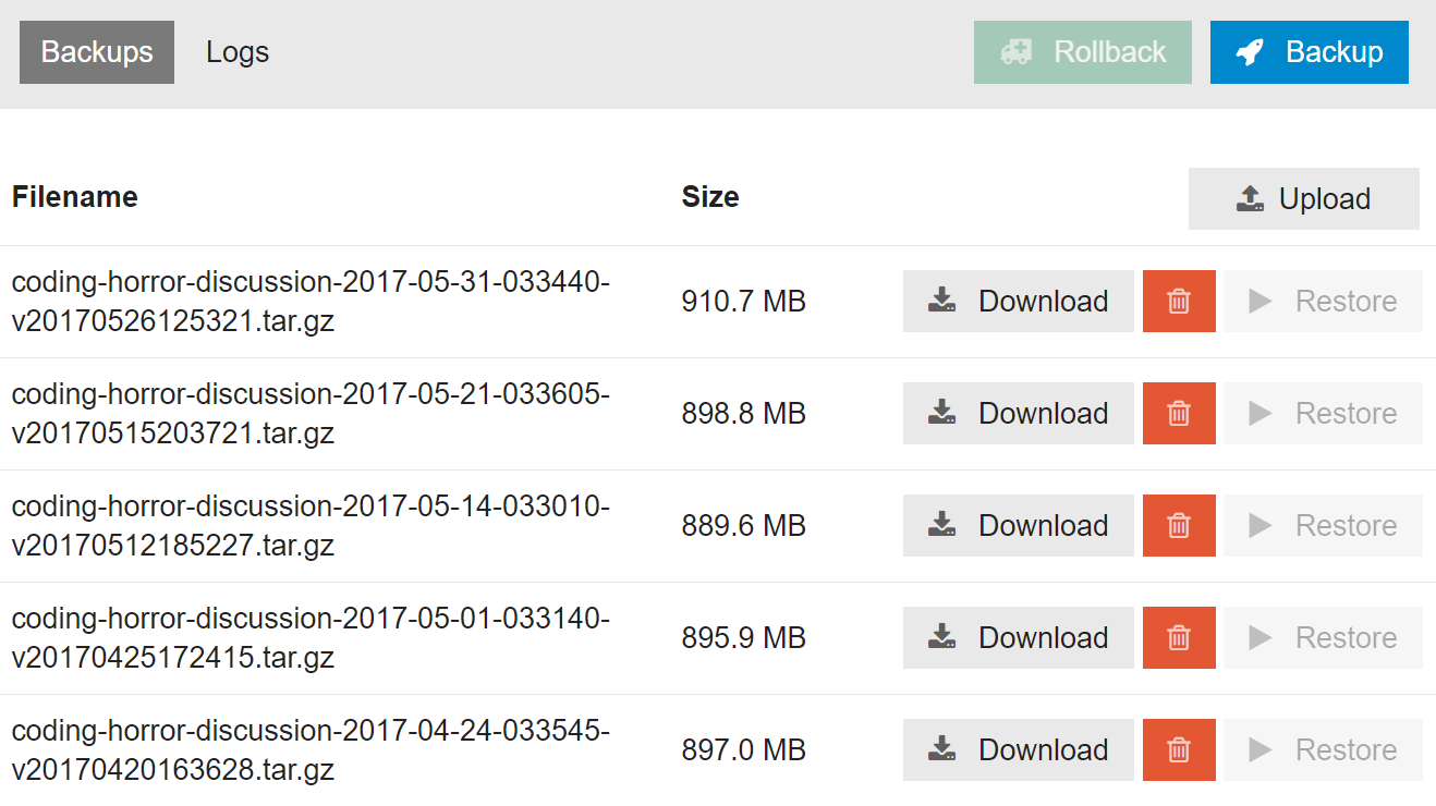 Discourse database backup download