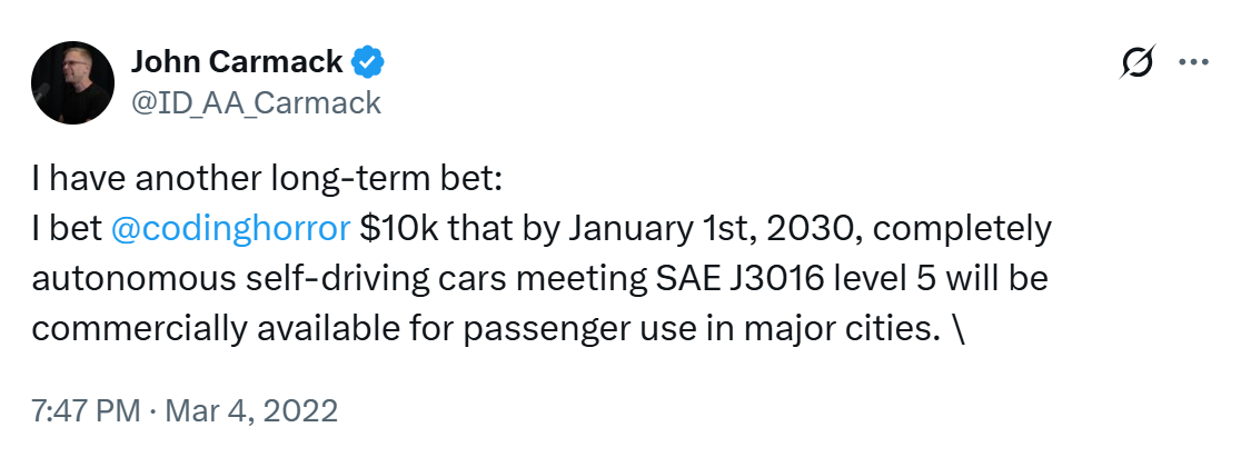 The 2030 Self-Driving Car Bet