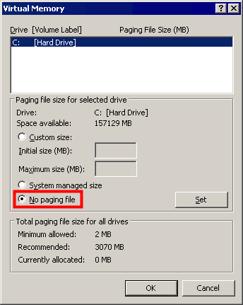 Running XP with the pagefile disabled
