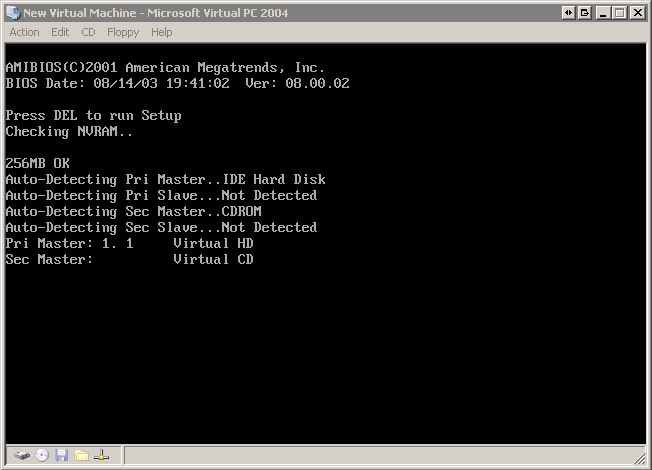 Virtual PC 2004 bootup screenshot