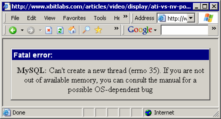 screenshot of MySQL browser error
