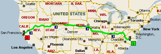 map of driving route from NC to CA