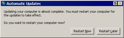Updating your computer is almost complete. You must restart your computer for the updates to take effect. Do you want to restart your computer now?