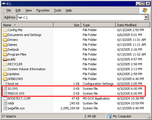 Phantom DOS boot files in the root