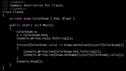 Visual Studio .NET, black background color scheme