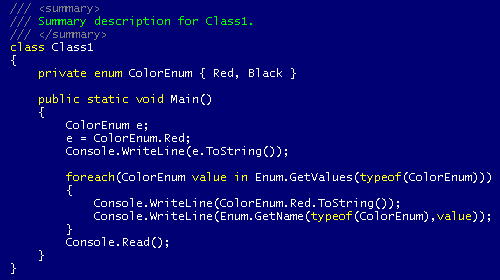 Visual Studio .NET, blue background color scheme