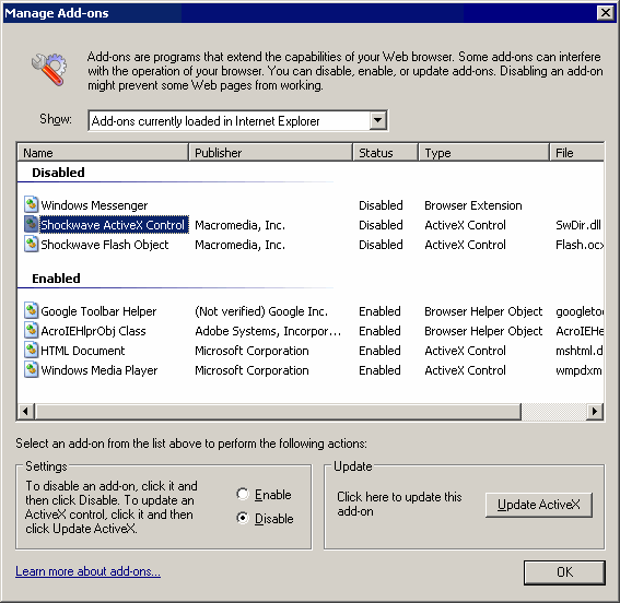 Managing Add-Ons in Internet Explorer