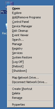 My Computer right click menu, after registry tweaks