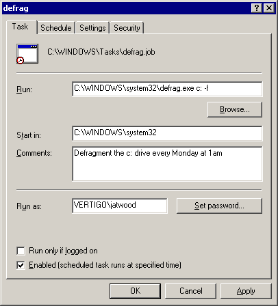 defrag scheduled task screenshot