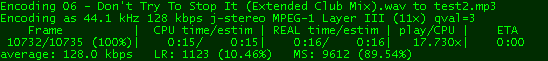 LAME encoding a 128kbps CBR MP3 file