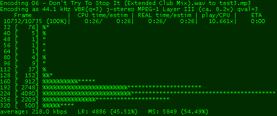 LAME encoding a VBR MP3 at quality level 3