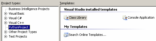 Visual Studio 2005 New Python Project