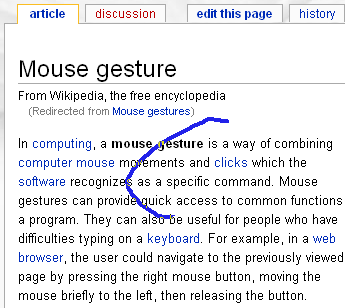 A mouse gesture on the Wikipedia page (close window)