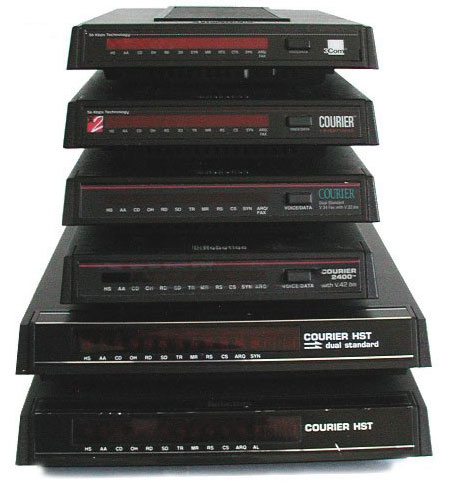 a stack of US Robotics Courier modems