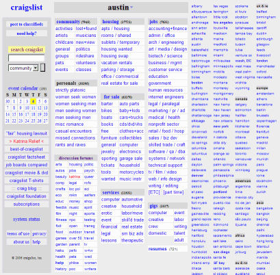 Craigslist Austin homepage