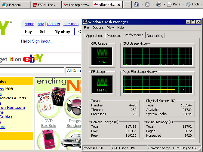 Windows XP SP2, in a 128mb VM, running IE7 SP3