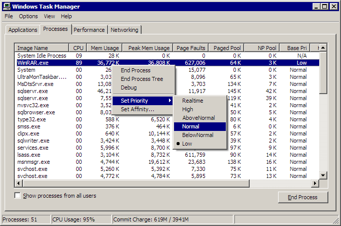 Setting process priority in Task Manager