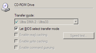 BIOS-selected Ultra DMA 2 transfer mode for a DVD/CD-ROM