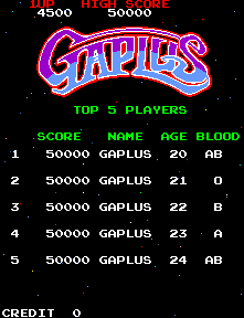 gaplus attract mode, high-score table