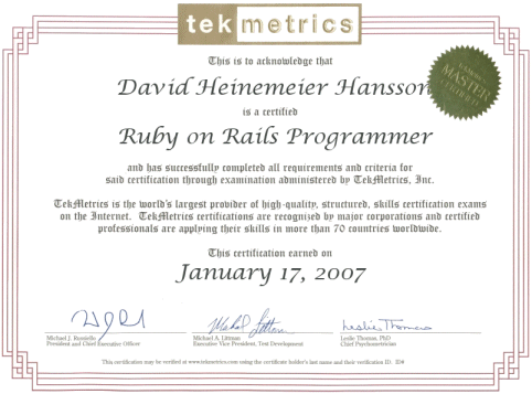 Ruby on Rails programming certificate