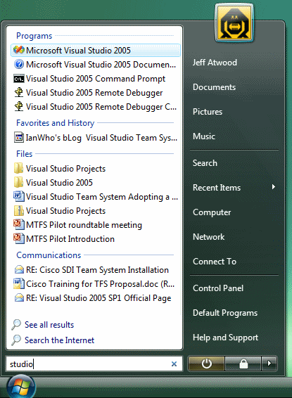 Windows Vista start menu text search