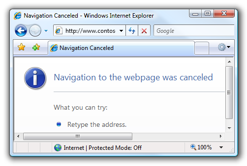 IE's Navigation Canceled error