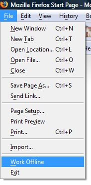 Firefox, File, Work Offline