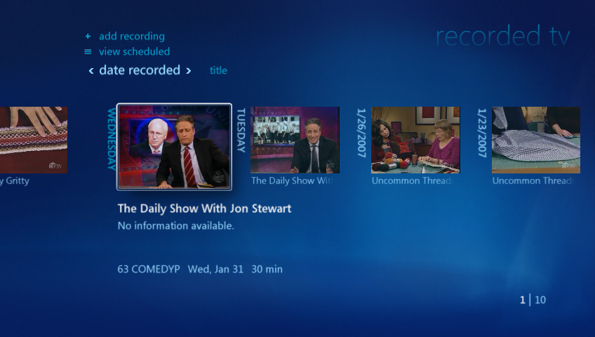 Windows Vista Media Center, Recorded TV