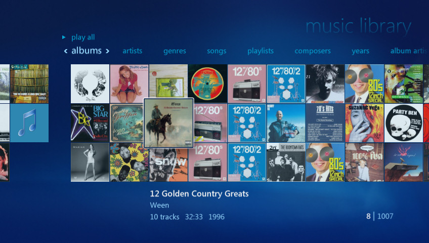 Windows Vista Media Center, Music Library