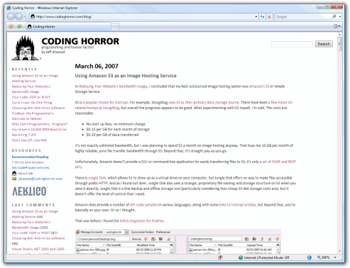 small screenshot of Coding Horror in IE7