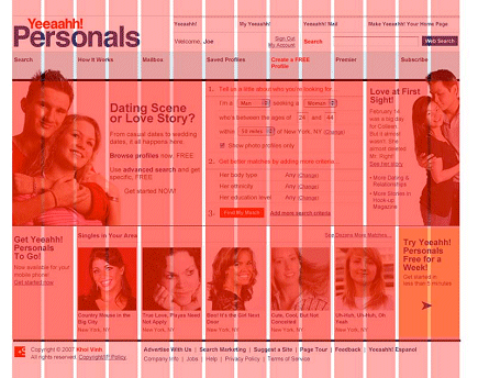 Yahoo! personals, redesigned with grid overlaid