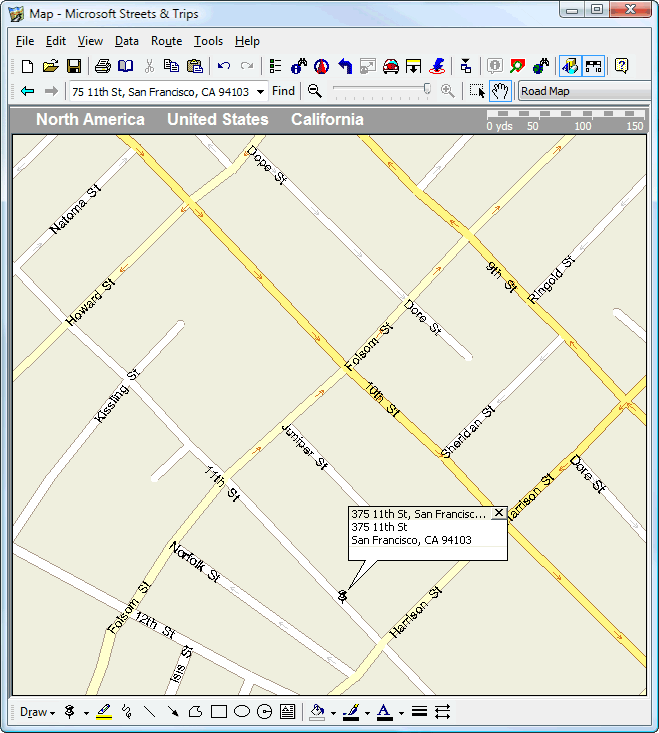 Location mapped in Streets and Trips