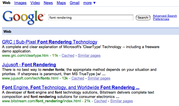 Font rendering in Safari 3 beta for Windows