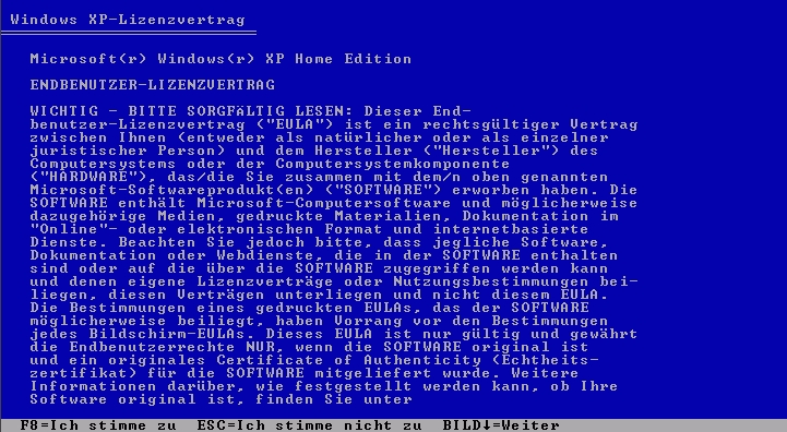 Windows XP EULA text in German