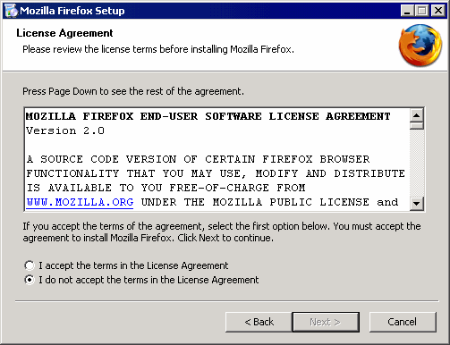 Firefox 2 EULA dialog