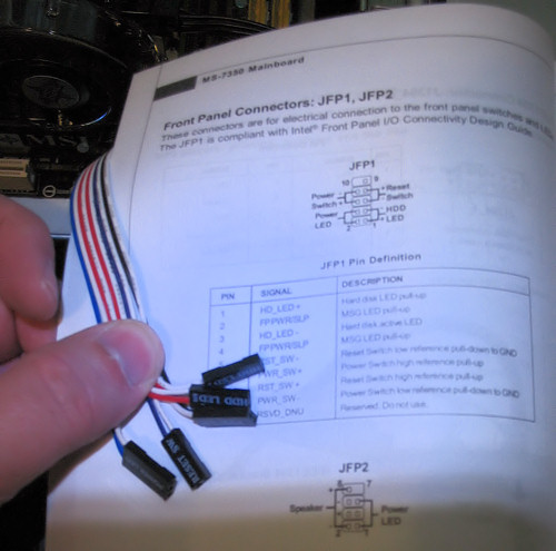 PC build, referring to front panel connector headers in motherboard manual