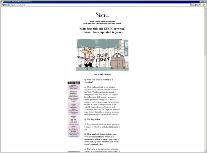 Suck.com, in a browser window maximized to the monitor