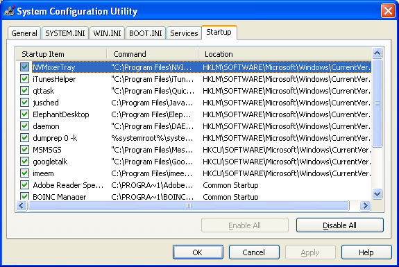 msconfig utility screenshot