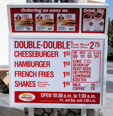 In-n-Out Burger menu