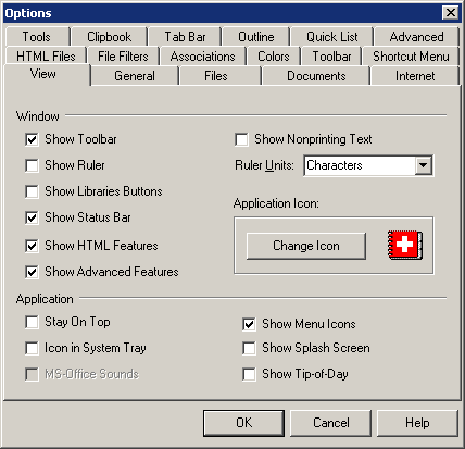 notetab options dialog