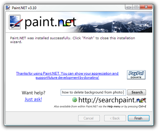 Paint.NET install donation dialog