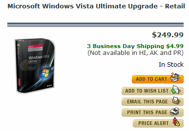Vista Ultimate upgrade, retail version: $249.99