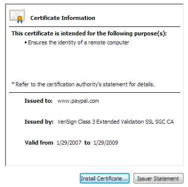 Certificate dialog: General