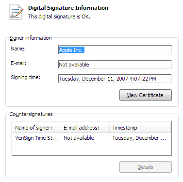 Digital Signature Details: General