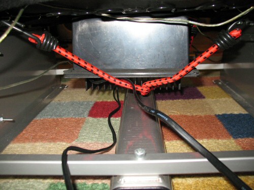 Playseat closeup of amplifier mounted under seat