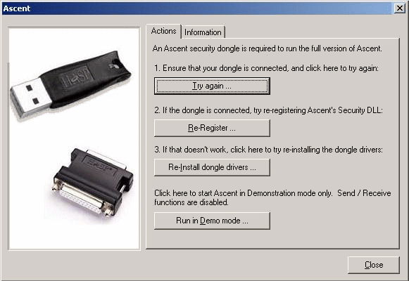 dongle management dialog