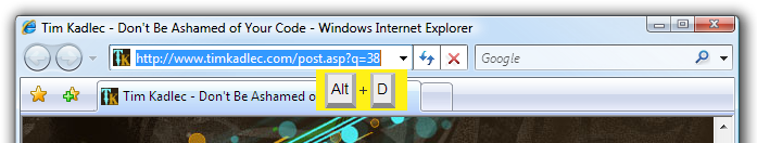 screenshot: browser keyboard shortcut, Alt+D