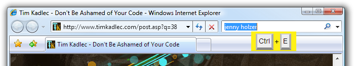 screenshot: browser keyboard shortcut, Ctrl+E