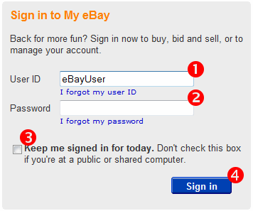 eBay sign in form, expected tab order