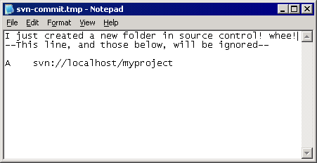 Subversion local commit, notepad comment
